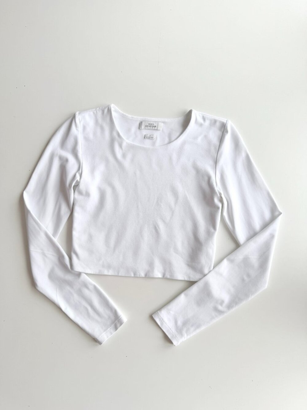 Aritzia BABATON Contour White Jersey Crew Neck Long Sleeve Waist T-Shirt, Size S